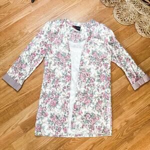 Just In Thyme Vintage Floral Long Blazer Cottagecore Floral Lightweight Blazer